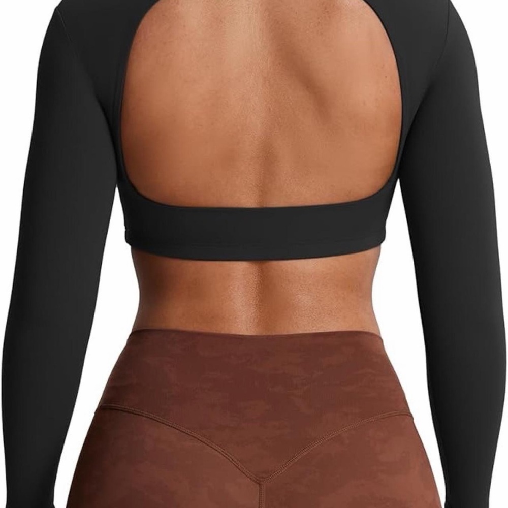 Women's Black Open-Back Long Sleeve Top